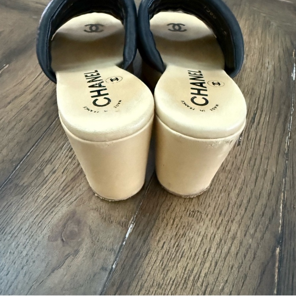 Authentic Chanel Black Leather Women's Wedge Sandals - Picture 6 of 8